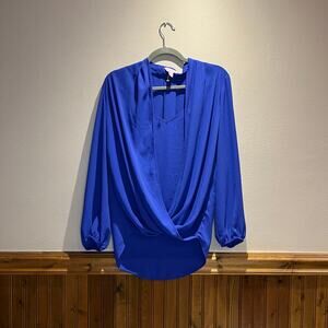 Lilly Pullitzer Myah Royal Blue Long Sleeve Blouse Sz M Cross Front Casual
